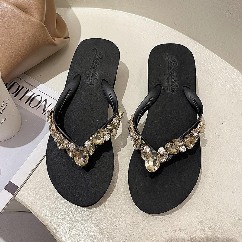 Fashion Rhinestone Platform Flip-flops Women's Summer 2025 New Fashion Korean Beach Slides Casual Wedge Women Sandals Sapatos De Mujer