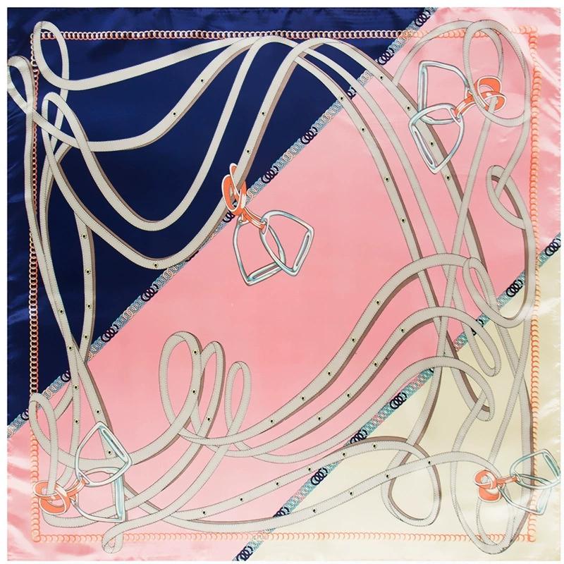 90*90cm Luxury Women Imitation Silk Chain Scarfs Female European Style Square Scarves Spring Summer Shawls For Ladies