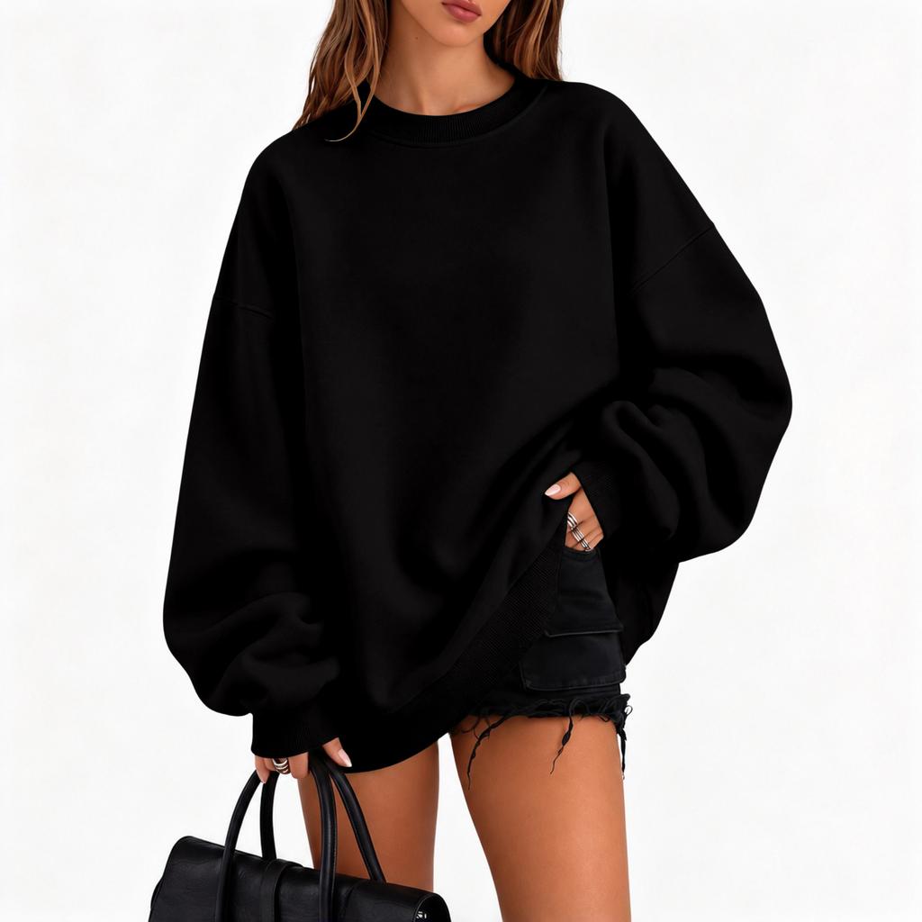 Women's Fall Winter Casual Crewneck Sweatshirt Color Long Sleeve Top