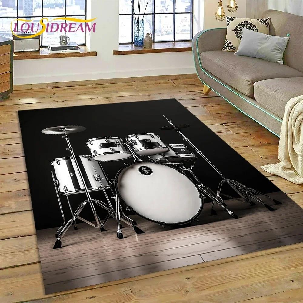3D Drum Kit Drum Stand Set Music Instruments Carpet Rug for Bedroom Living Room Home Sofa Decoration,Child Large Decor Floor Mat