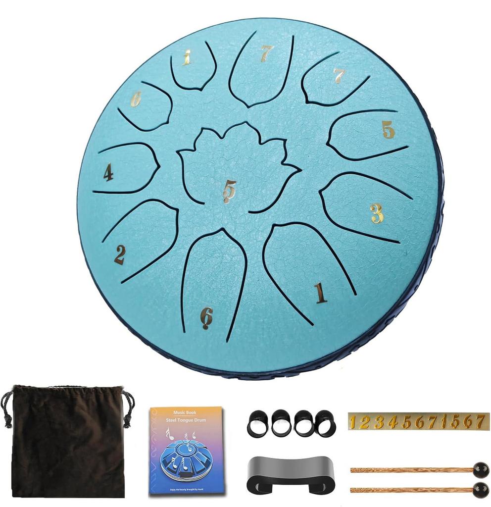 6 Inch 11 Notes Steel Tongue Drum, Glucophone Ethereal Percussion Instrument Music Drum For Yoga Meditation