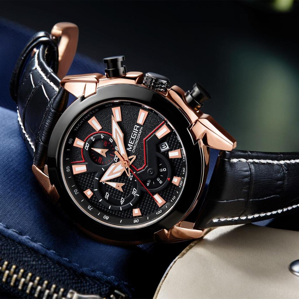 Megir Kreative Quarz Männer Uhr Leder Chronograph Armee Militär Sport Uhren Männer Uhr Stunde Relogio Masculino Reloj Hombre