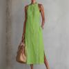 Elegant White Sleeveless Maxi Dress with Slit and Lace Detail