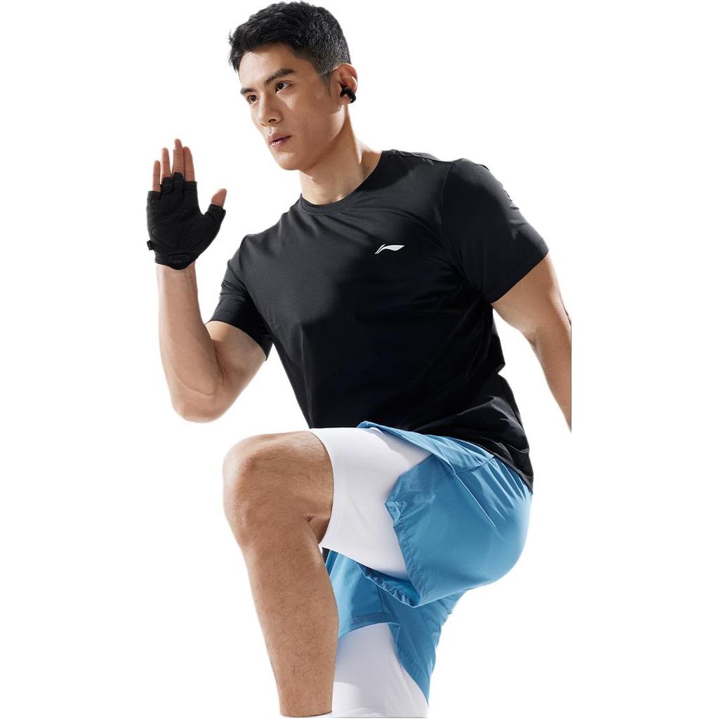 Li-Ning Casual Sports Simple Solid Color Round Neck Pullover Short Sleeve T-Shirt Men Tops Black ATSV361-2