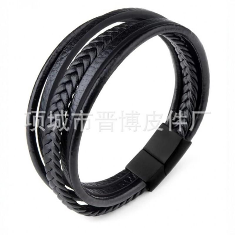 Mens Leather Woven Bracelet With Magnetic Clasp Zinc Alloy Geometric Design Adjustable 19-23cm Fashion Accessory