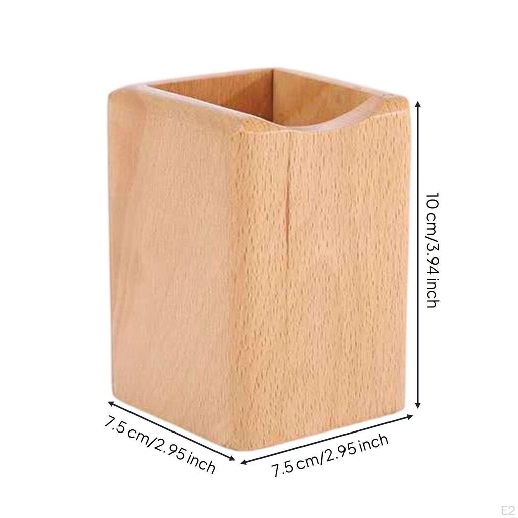 Wooden Pen Holder Minimalist Design Wood Pencil Cup Multifunctional Square for Office,