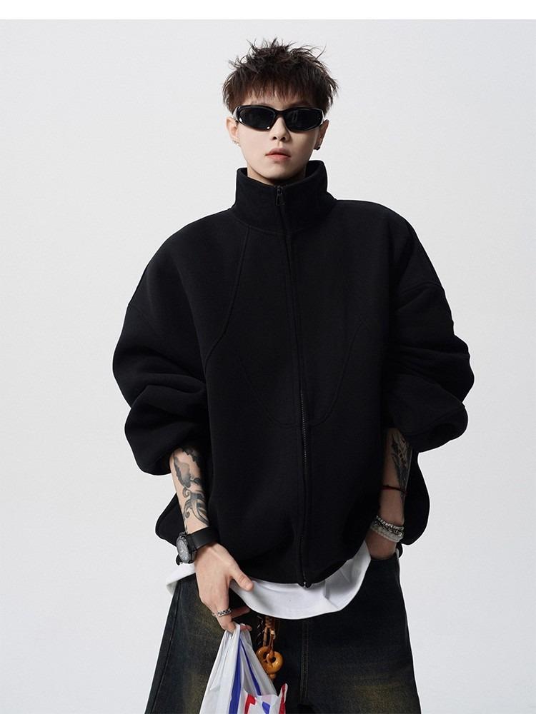 Американский трендовый бренд деконструкция кардиган свитер мужской осенний нерегулярная сращенная куртка с воротником-стойкой уличный повседневный спортивный жакет 3XL чёрный 3590₽