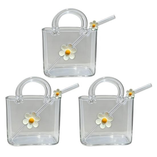 Skleněný hrnek ve tvaru kabelky 750 ml Průhledný Kreativní termohrnek na džusy Koktejly Ledovou kávu Roztomilá skleněná peněženka Dekorativní akvarium Váza Kabelkové vázy na párty