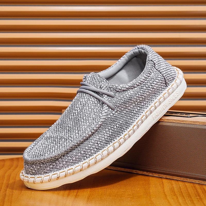 Summer Breathable Linen Woven Fisherman Shoes Lazy Shoes Lightweight Non-slip Wear-resistant Men's Loafers