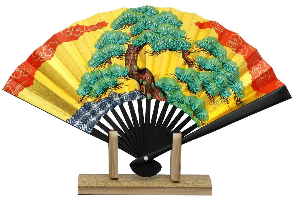 Osaka Choseido Decorative Folding 5 inches Made in Original set with scented Paper Fan stand Pine Perfect as a souvenir for overseas Fan, (15 cm),