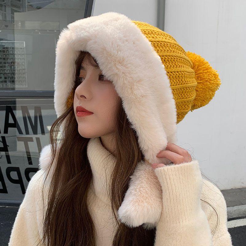 Knitted Hat Big Head Korean Version Velvet Warm and Cold Cotton Hat Women's Autumn and Winter Wool Hat Trendy Brand