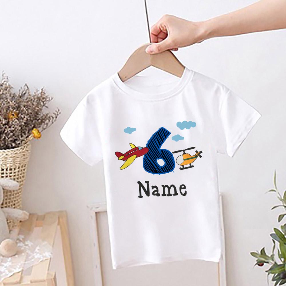 

Персонализированные футболки на день рождения с самолетом 1-9 лет, футболка с индивидуальным именем, наряд для вечеринки по случаю дня рождения мальчика, одежда, детский подарок, модный топ 110