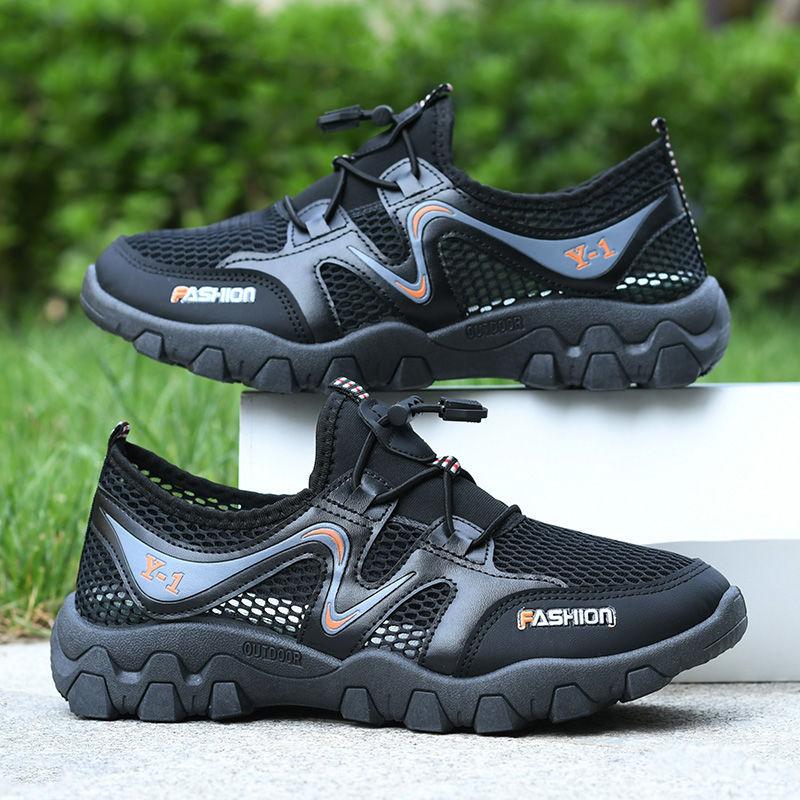 Summer Breathable Mesh Shoes Casual Men's Hollow Hole Shoes Outdoor Mountaineering Shoes Non-slip and Wear-resistant Creek Wading Shoes Men's Shoes