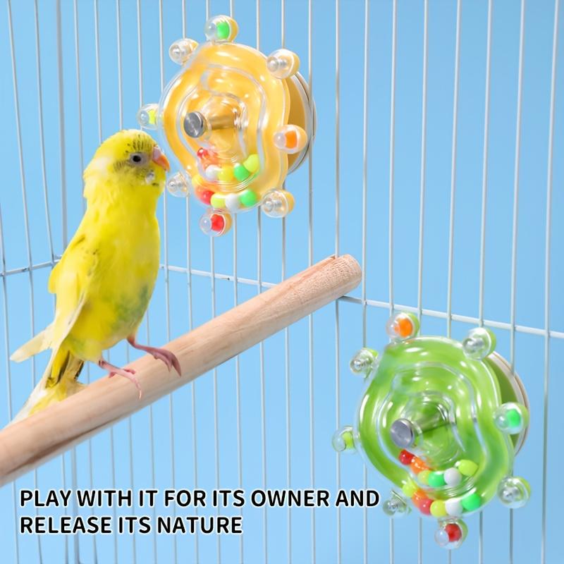 [1pc Interactive Parrot Toy] Interactive Bird Cage Toy for Parrots, Rotating Treat Dispenser, Durable Plastic, with Beak Grinding Teeth