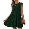 Women's Summer Casual Tiered Ruffle Mini Dress Round Neck Ruffle Short Sleeve Solid Color Flowy Swing Dress for Daily Wear Beach Vacation
