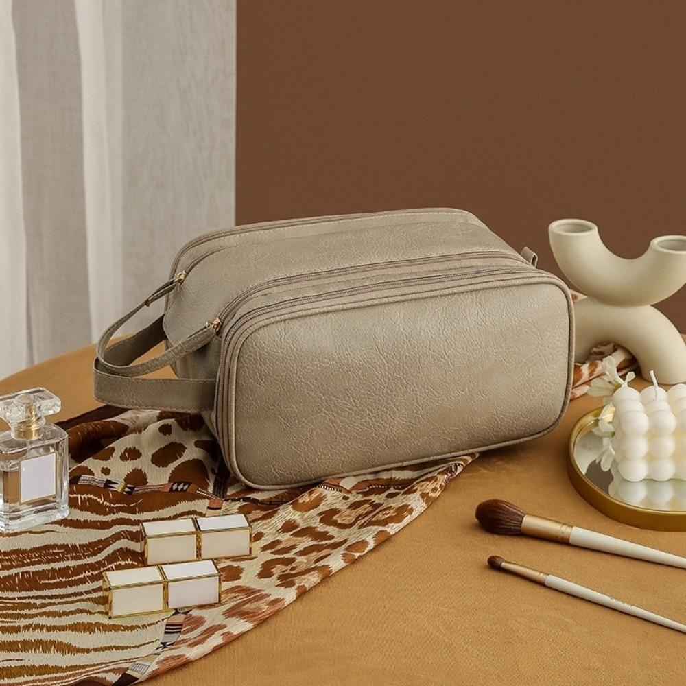 Double Zipper Makeup Pouch Bag Multifunction Travel Wash Bag PU Leather Cosmetic Bag  Female/Girls