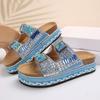 New Style Chunky Sole Hemp Rope Double Buckle Rhinestone Beach Sandals - Plus Size Women's Shoes