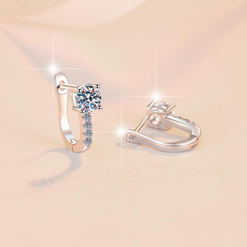 925 Silver Hoop Dangle Earrings Women, Sparkling Moissanite Drop Huggies, Elegant Minimalist Earrings d-color moissanite-50 points белый