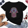 Hamasa Hand of Fatima Tryck WoUnisex T-shirts Lyckobringande Hamsa Hand Harajuku Unisex T-shirts Sommar Kort Ärm Svart Topp T-shirts FeUnisex Unisex