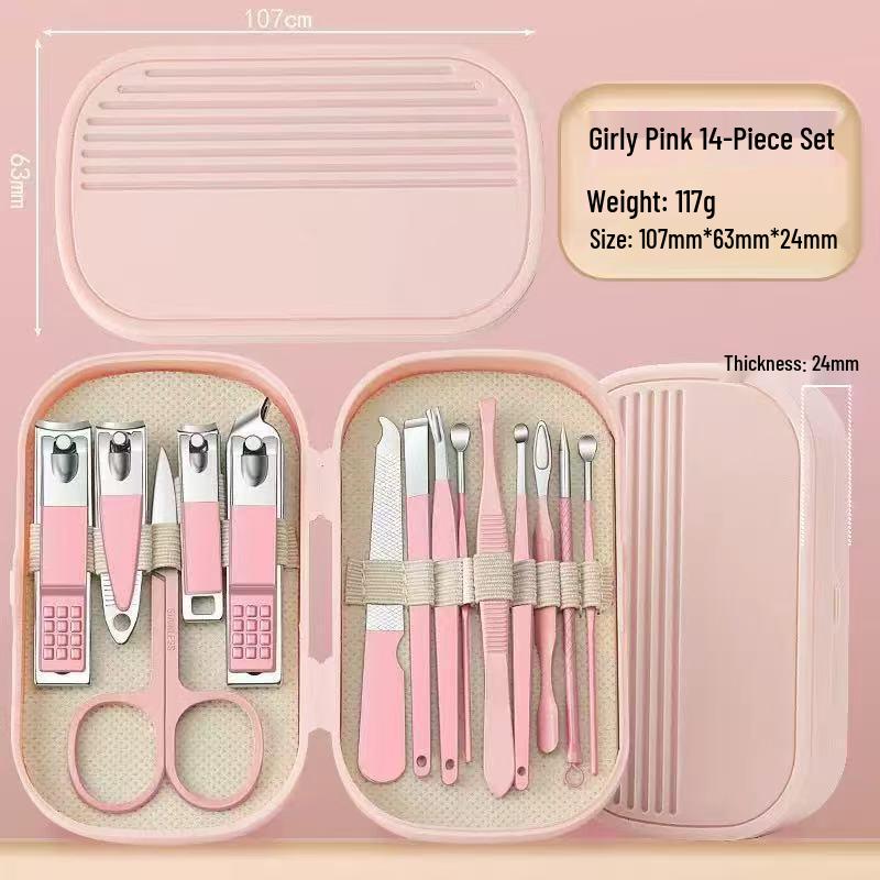 Portable 14-Piece Manicure & Pedicure Set - Nail Clippers, Ear Pick Tool for Women