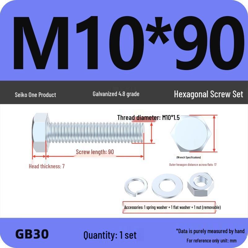 Galvanized Hex Head Bolt & Nut Set - Grade 4.8, Sizes M4 To M30