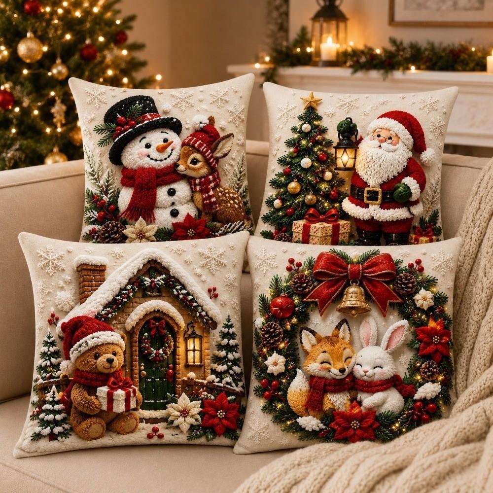Skin-friendly Xmas Pillowcase 45cm 17in Cushion Cover 3D Illusion Christmas Pillow Covers Bedroom