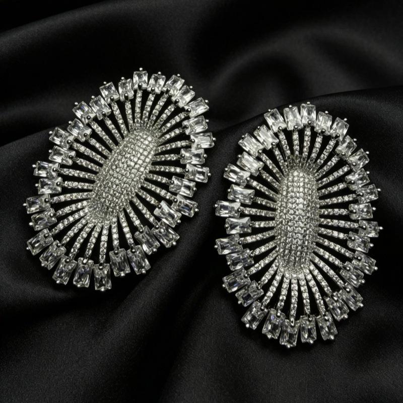 European American Luxury Zircon Earrings: Fashionable S925 Sterling Silver Hollow Ear Studs for Women