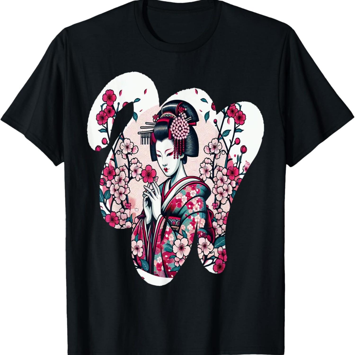 Geisha Costume Floral Cherry Blossom T-Shirt S чёрный
