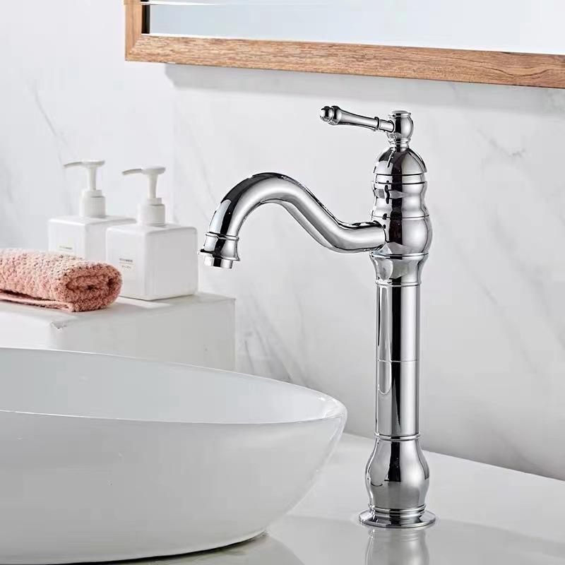 Antique Basin Faucet Brass Single Handle 360 Rotation Deck Mounted Bathroom Basin Faucet Hot Cold Mixer Tap Vessel Sink Crane