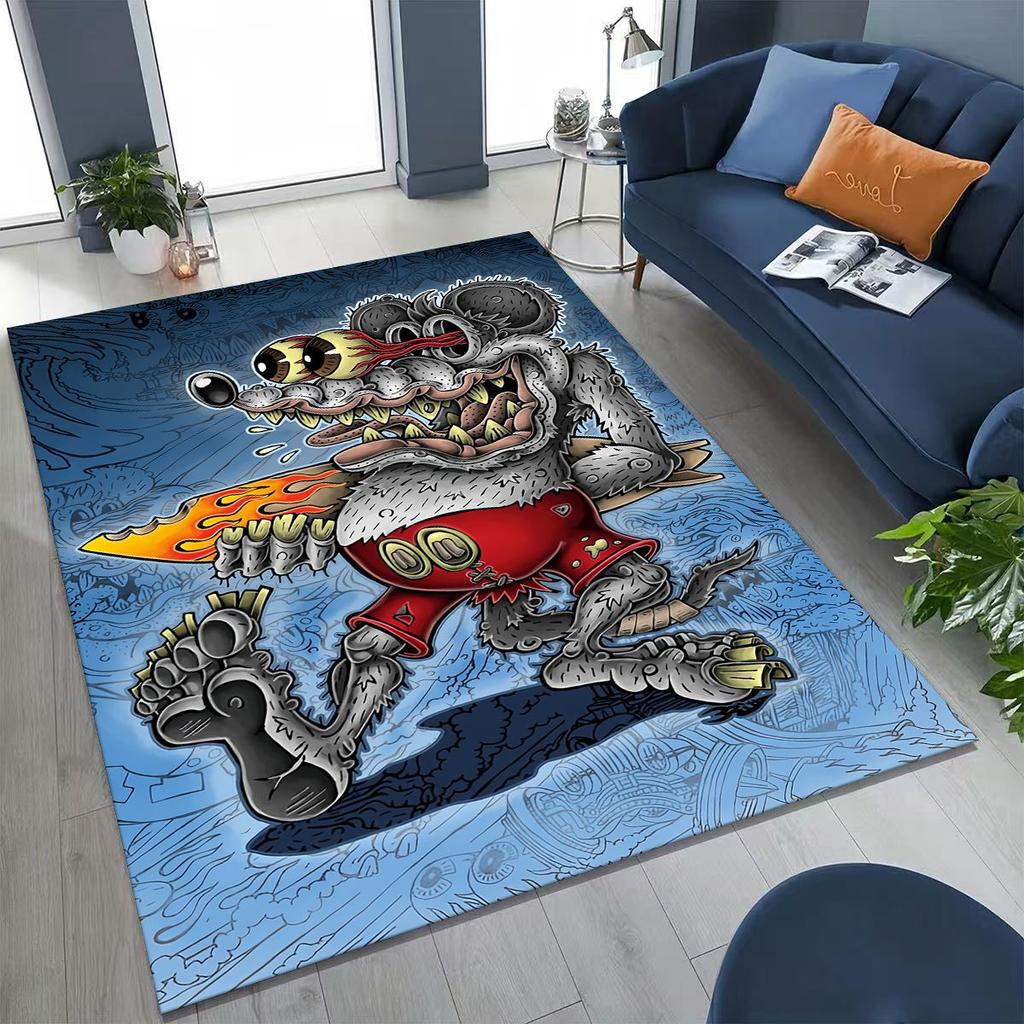 3D Rebellious RAT FINK Auto's Bord Cartoon Vloerkleed voor Slaapkamer Woonkamer Bank Huis Deurmat Decoratie, Groot Kinder Speel Antislip Vloermat