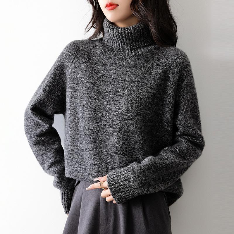 Women's 100% Pure Wool High Collar Raglan Sweater