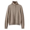 Women's High-Neck Cashmere Knit Cardigan - Solid Color, Single-Breasted, Loose Fit, Slimming Winter Coat