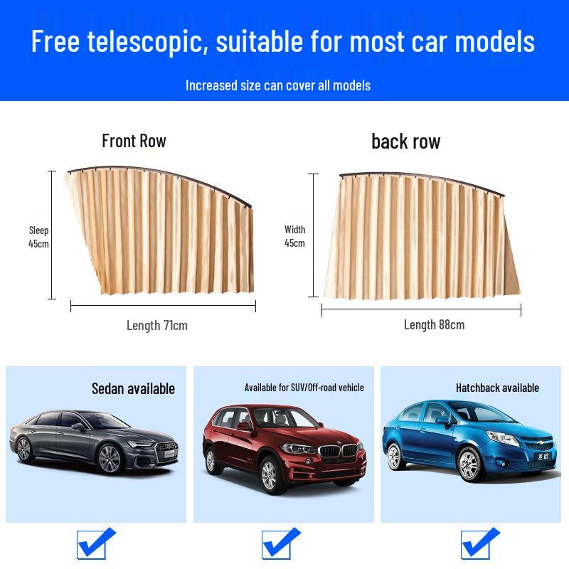 

Magnetic Car Curtains: Punch-free Sunshade, Heat-Insulated, Universal Fit Silver Straps 4-piece Set (Four Windows)
