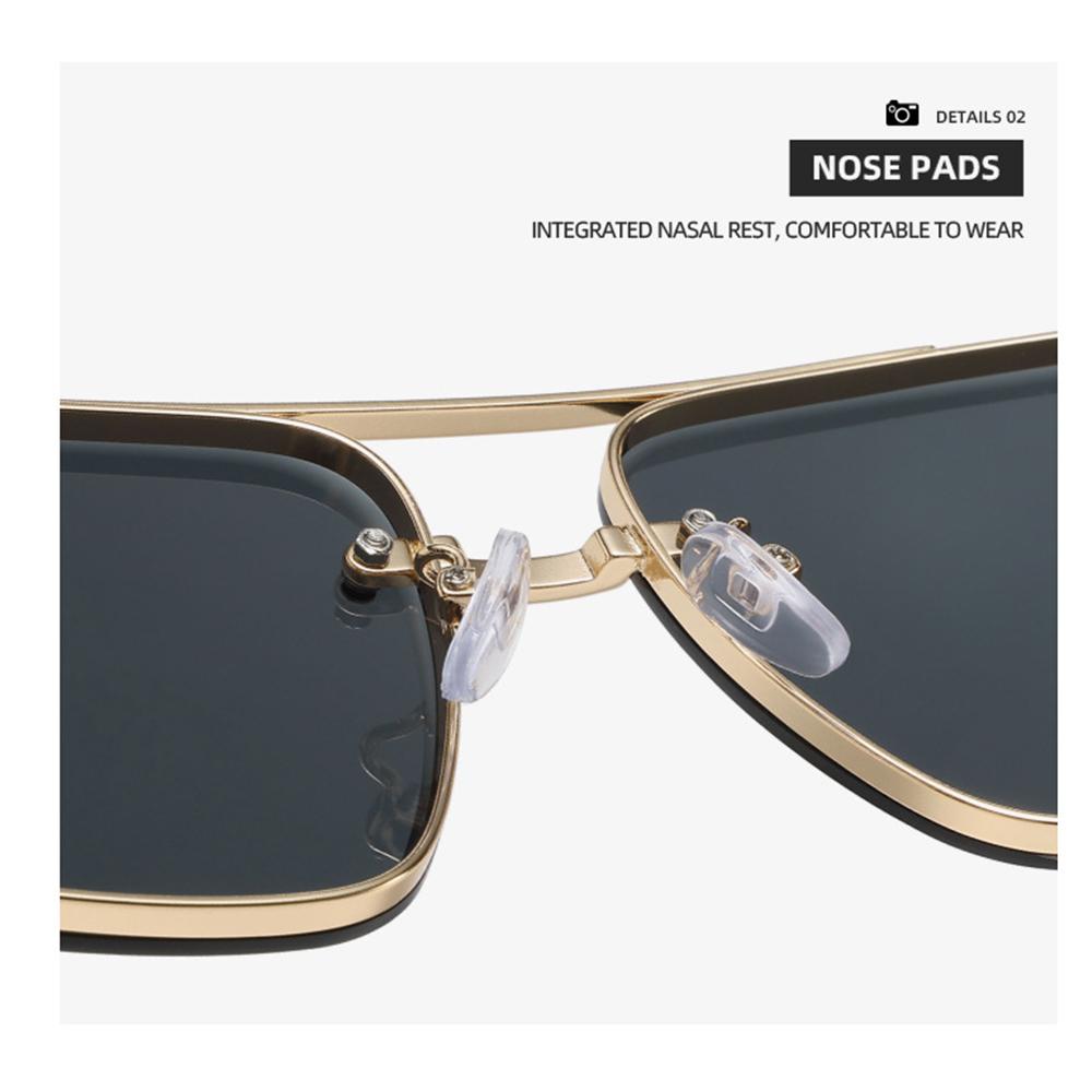 Double Bridge Metal Sunglasses Wood Grain Temple Gradient Lenses Summer Shades Square Frame Men's Driving Sun Glasses Unisex