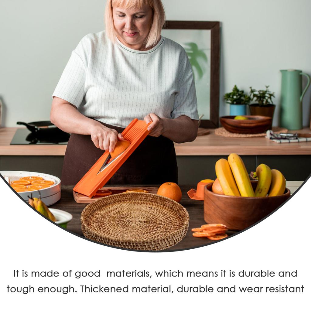 Woven Rattan Dessert Tray Wear-Resistant Anti-Fall Multi-Function Household Fruit Plate Stackable Serving Tray for Snacks Cakes