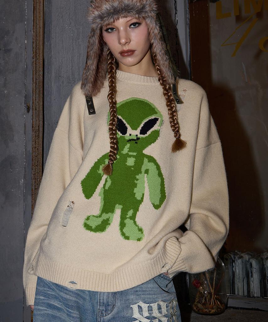 HOODHOOD Alien Damaged Knit Ivory