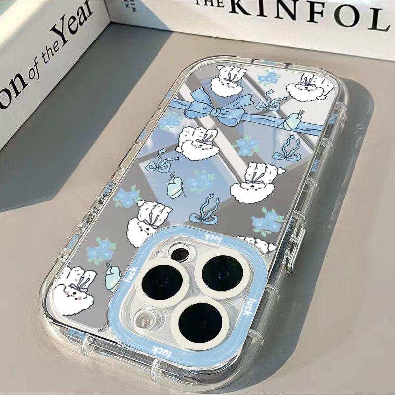 Hollow Bow Cute Pink Cat Mirror Phone Case For iPhone 17 Air 16E 16 15 14 13 12 11 Pro Max X XR XS 7 8 Plus SE2 Cases Back Cover