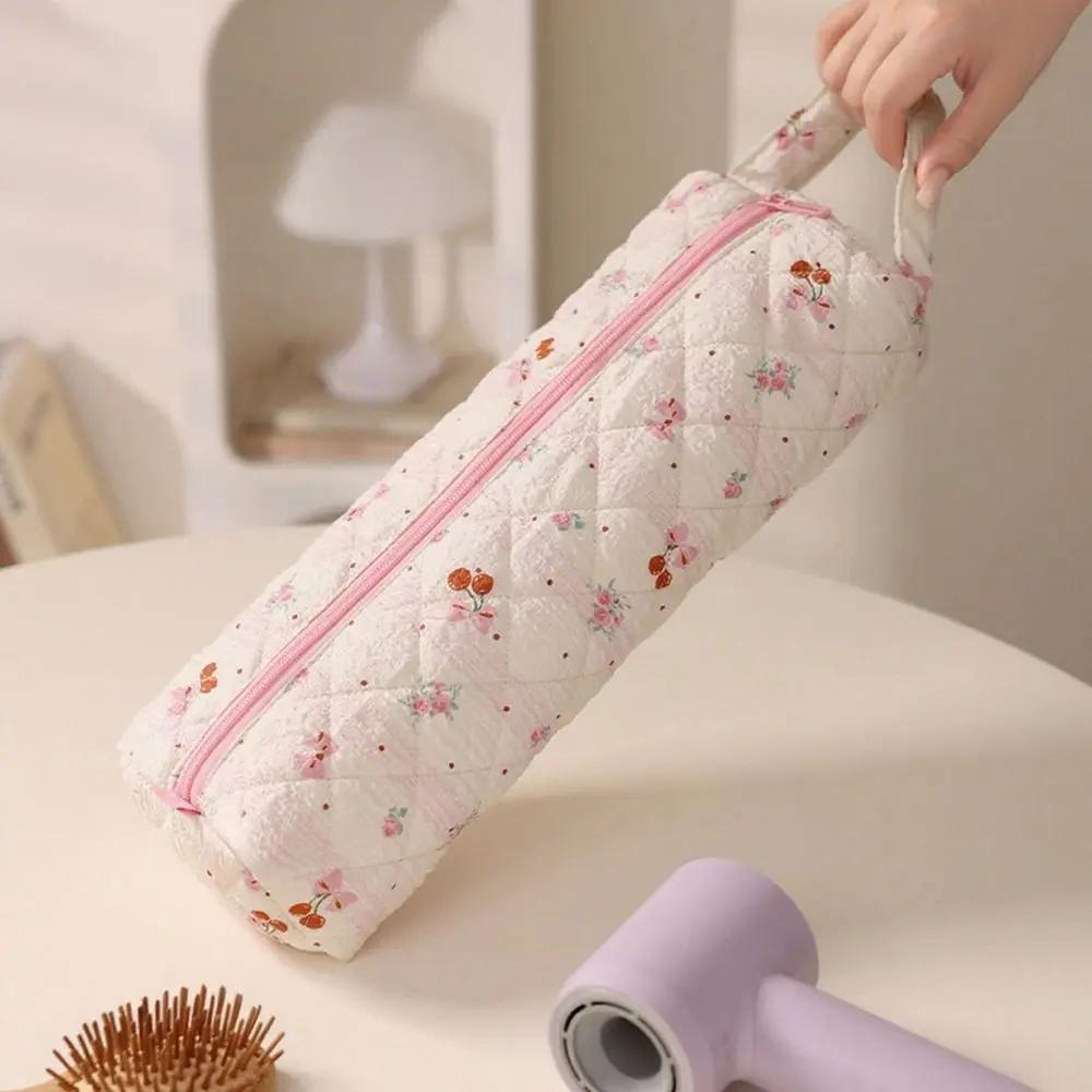 New Quilting Cotton Hair Dryer Storage Bag with Handle Dustproof Curler Storage Bag Large Capacity Soft Carrying Case for Travel