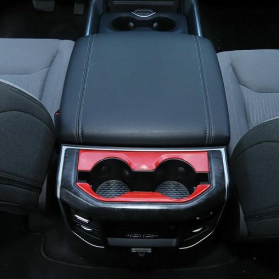 Red Center Console Rear Cup Holder Trim Cover Decor For Dodge Ram 1500 2018-