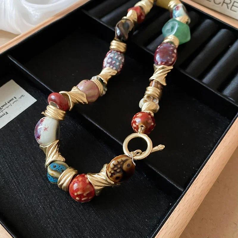 Vintage Floral Round Ceramic Necklace for Women Design Sense 2025 New In Fashion Chokers Necklaces Party Jewelry Gift