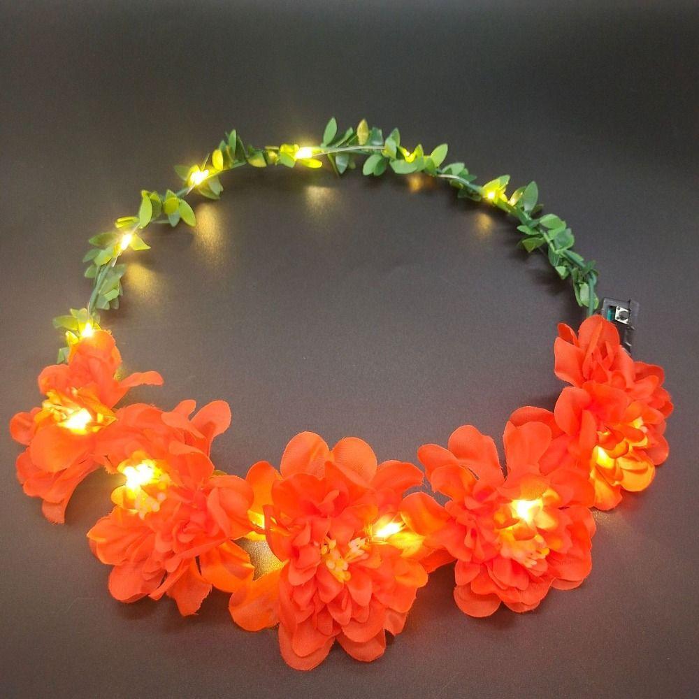 Luminous Flower Crowns Simulation Rose Flower Glowing Wreath Vintage Wreath Headband  For Bride