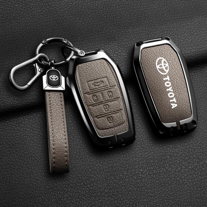 Alloy Leather Car Remote Key Case Cover Shell Fob For Toyota Prado Land Cruiser Camry Alphard VELLFIRE PREVIA Auto Accessories