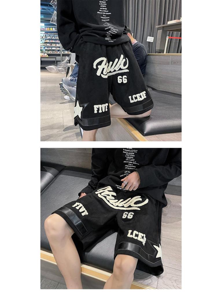 Men's Trendy Embroidered Summer Shorts - Hip-Hop, Retro, Japanese, & Hong Kong Styles