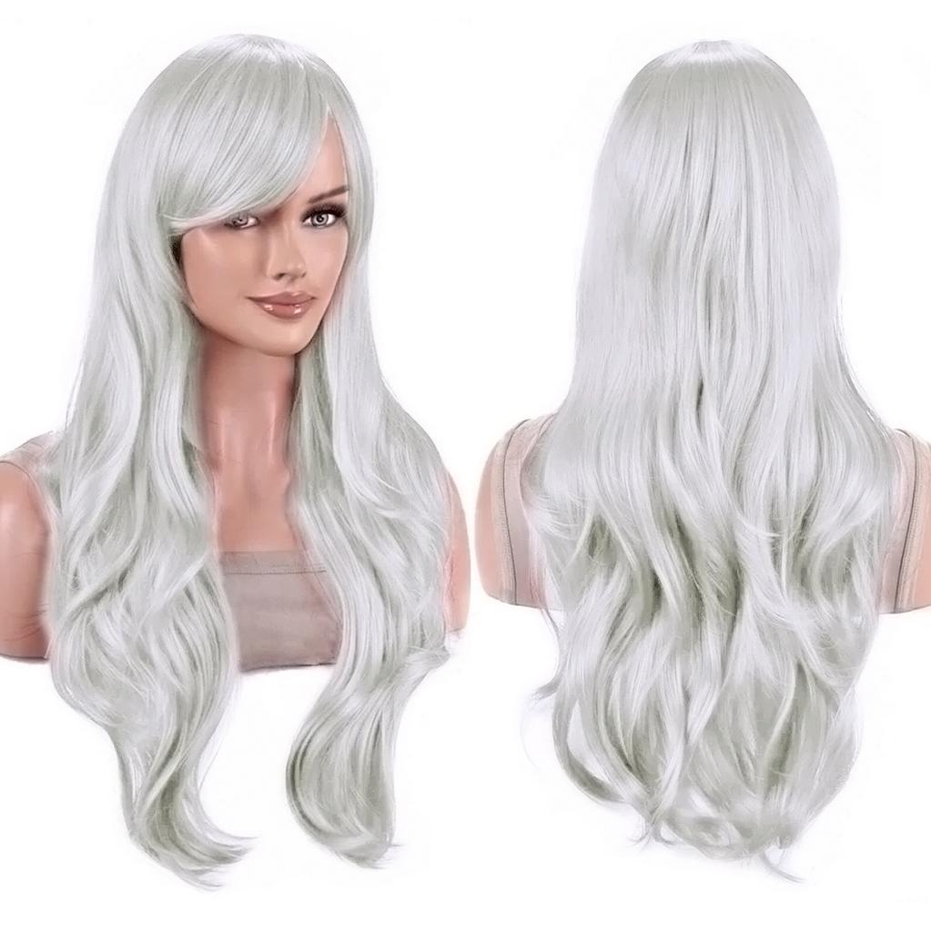 Parrucche Colorate Sintetiche Ondulate per Cosplay Lunghe 70cm con Frangia Parrucca Costume per Donne