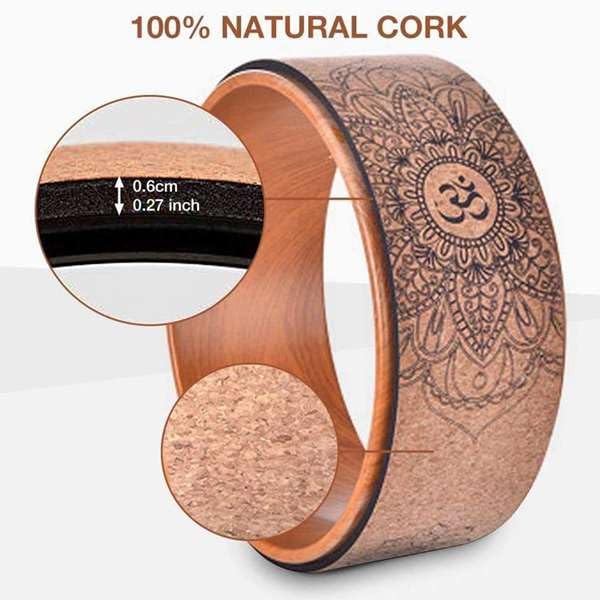 Haskoss Yoga Wheel Yoga Block Cork Yoga Wheel for Yoga Poses and Backbend Inversions with Wood Grain Effect and Mandala Derma Yoga Prop Wheel Print,