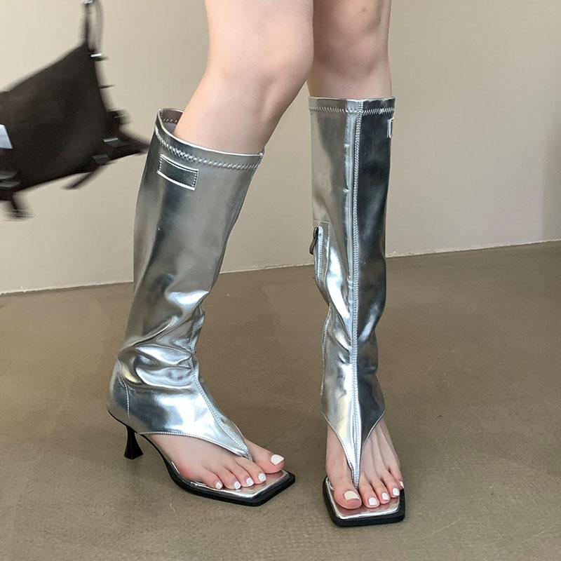 Fashion Ladies Heeled Pumps Sandals New In Knee High Boots Fashion Zippers Female Footwear Open Toe Women Heels Shoes Flip Flops