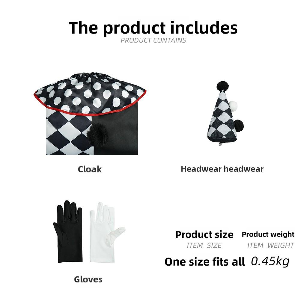 Halloween Fashion Costume With Black White Cloak Made Of Breathable Cotton For Role Play