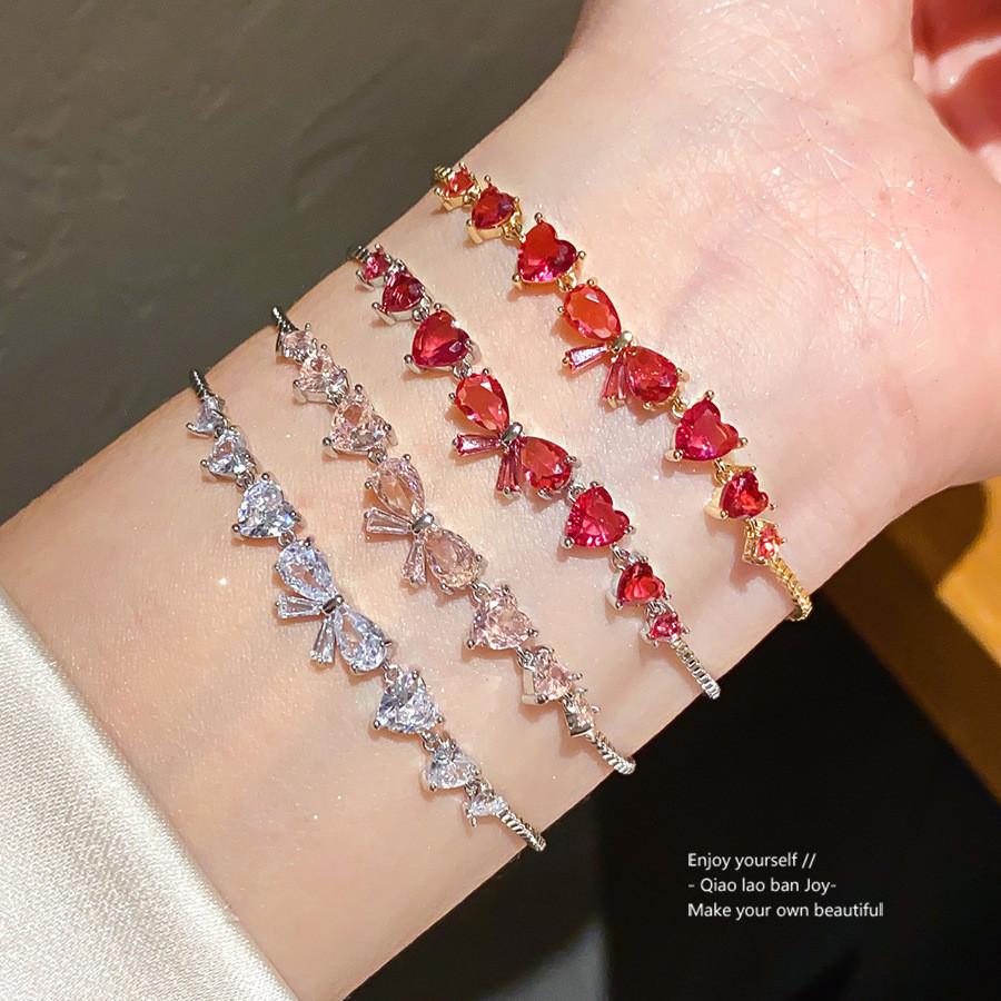 Fashion Jewelry Zircon Butterfly Bow Heart Hand Chain With Elegant Design For Women