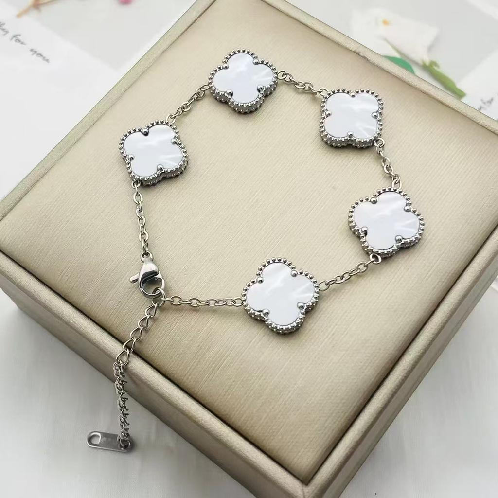 15mm Colorfast Four-Leaf Clover Titanium Steel Five-Flower Bracelet for Women - Fashionable High-End Bangle