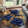 Luxuriöser Marineblauer Goldener Blumenmuster Runder Form Fußmatten Küche Flur Läufer Teppich Schlafzimmer Wohnzimmer Weicher Teppich Rutschfester Bereichsteppich